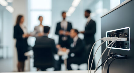 Fototapeta premium Business professionals discussing in a modern boardroom setting