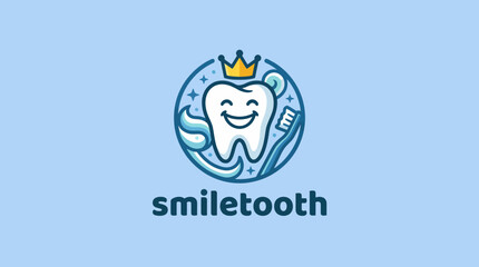 Obraz premium This image features a friendly, cartoon-style tooth character wearing a crown, symbolizing dental health and care, accompanied by a toothbrush in a playful design.