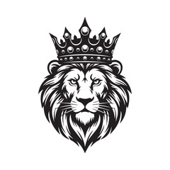 Fototapeta premium Majestic Lion Head with Regal Crown, Symbolizing Power, Nobility, Strength, and Royalty, an Emblem of Leadership and Courage