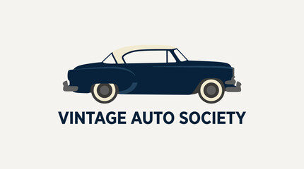 Obraz premium A clean and elegant logo displaying a classic vintage car silhouette, embodying nostalgia and timeless beauty for automotive enthusiasts and vintage auto societies.
