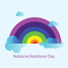 Fototapeta premium National Rainbow Day vector, illustration. April 3. 7 colors Rainbow and clouds.