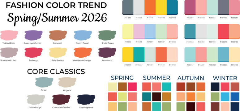 Fashion Color Palette Guide Spring Summer Paint Brush Strokes Swatches Vector Template
