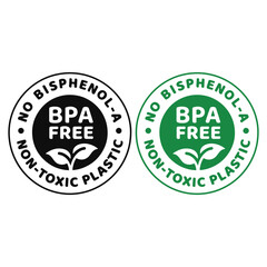 Obraz premium BPA Free Non Toxic Plastic Round Badge Set Black Green Vector No Bisphenol A Leaf Label Stamp