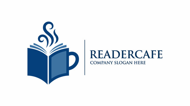 A charming logo design featuring an open book and a steaming coffee cup, representing a warm and inviting atmosphere for readers and coffee lovers alike.