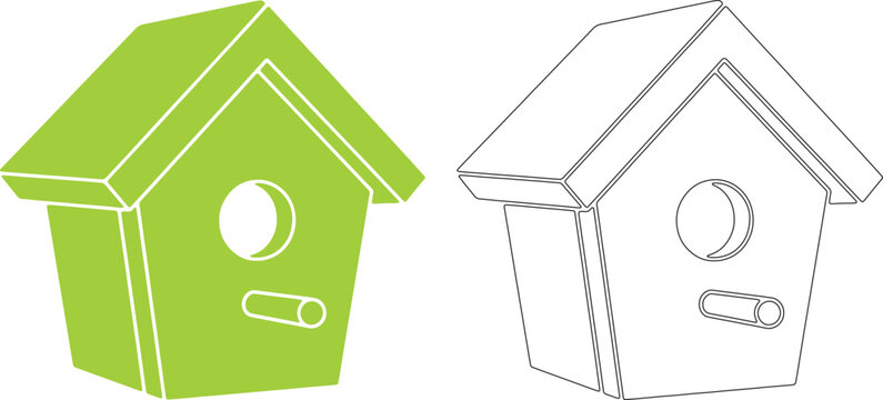 Green and black birdhouse silhouettes white