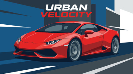 A vibrant illustration of a red sports car in an urban setting, capturing the essence of speed and modern automotive design with motion elements in the background. © Emily