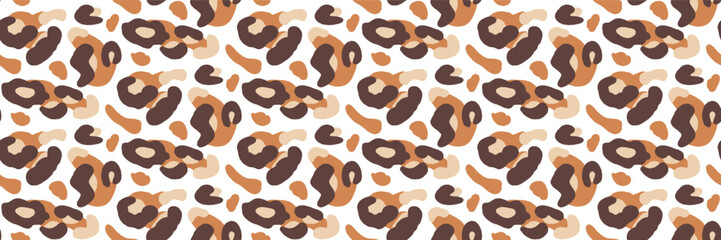 Leopard abstract seamless pattern or animal print in brown and orange. Dense leopard spot and panther motif as bold vector design. Simple organic pattern with cheetah texture for fabric wallpaper. © Syuzann q