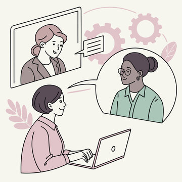 Virtual Collaboration: A stylized illustration depicting a team of individuals engaging in a virtual meeting, highlighting modern work and communication dynamics.