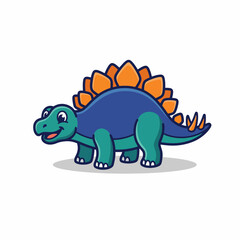 A cheerful cartoon stegosaurus stands playfully with bright colors, showcasing the joy and innocence of childhood while evoking a sense of wonder about dinosaurs. © Olivia