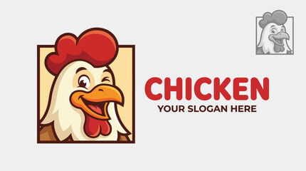 Fototapeta premium This vibrant image features a cheerful chicken character with a bright smile and red comb, perfect for conveying a fun and engaging vibe in food-related themes.