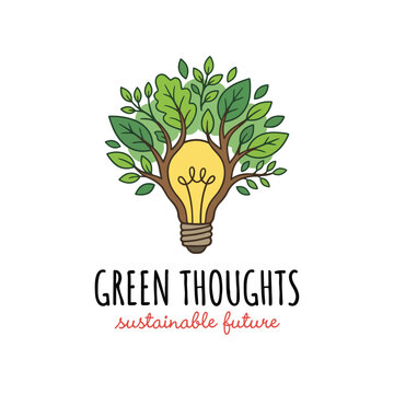 An artistic image depicting a light bulb incorporated with lush green leaves, symbolizing sustainable ideas and an eco-friendly future focused on growth and environmental awareness.