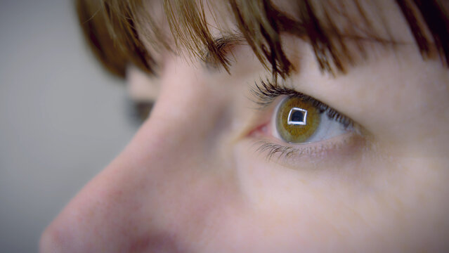 Close-up of human eye with reflection in soft focus, have fun and enjoy
