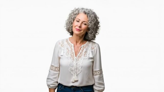 A smiling senior woman giving two thumbs up in a promotional