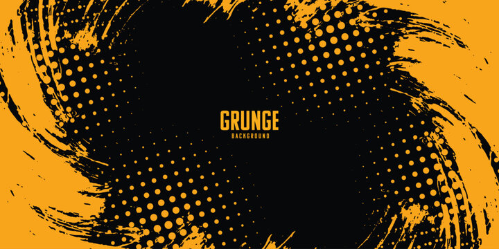 Abstract yellow paint brush stroke on black background