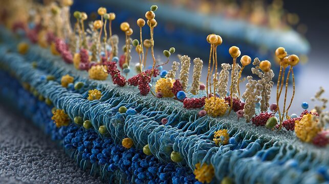3D cell membrane model with receptors and transport proteins