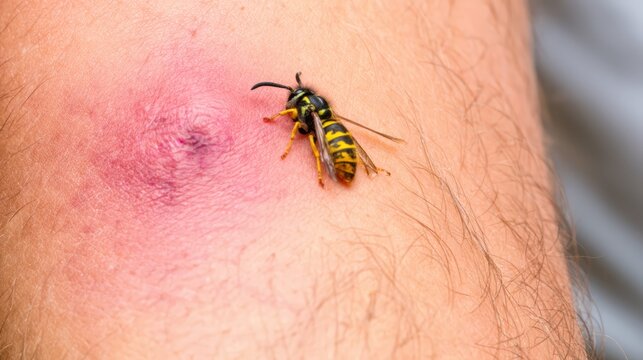 Human forearm with a fresh wasp sting site.