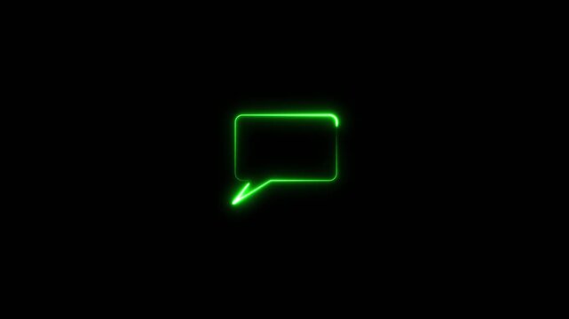 Neon glowing massage sign animated on black background. Notification animated sign symbol on black background.