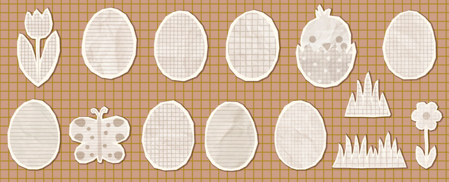 Vector scrapbook paper egg shapes with lines and grid for collages for Easter and for organic eggs package design