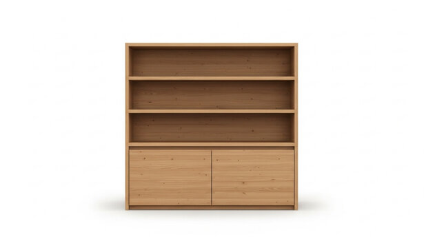 Modern oak wood bookshelf with closed cabinet doors and open shelves realistic furniture vector isolated on white