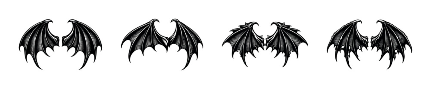 Black and white vector illustration of dragon wings silhouette clipart