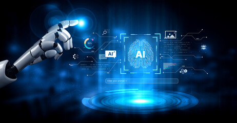 A generative AI assistant showcases its creative platform. The interface allows users to enter prompts to generate images, chat with the AI, and visualize data. Fermion