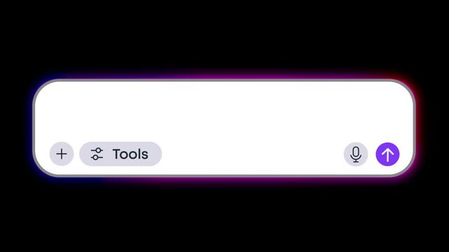 Animated AI chat bot interface. Glowing input LLM text box. Artificial claude intelligence prompt area. Large language models UI template. Transparent overlay
