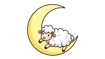 Obraz premium Cute Baby Sheep with Crescent Moon Minimal Color Illustration – Simple Farm Animal Vector
