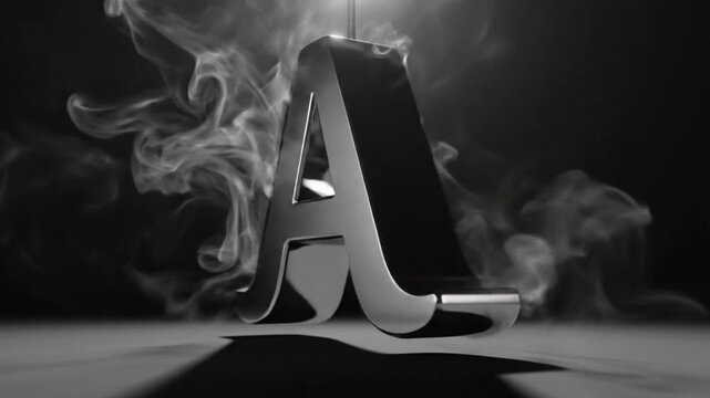Cinematic metallic letter A animation with smoke and moody lighting for an impactful video intro.
