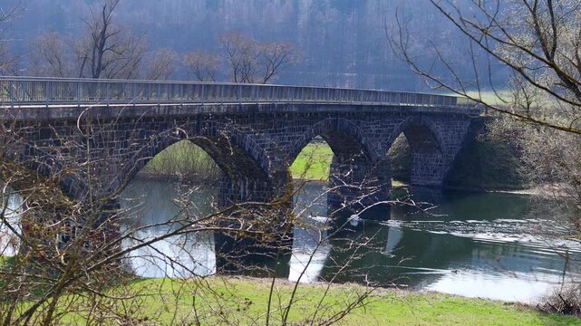 a historic bridge over the eder river in germany 4k 25fps video