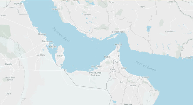 Detailed political map of middle east showing countries and major cities with borders and coastlines