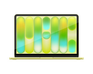 Fototapeta premium Detailed green notebook PC mockup. Front view isolated on transparent background. Vector illustration