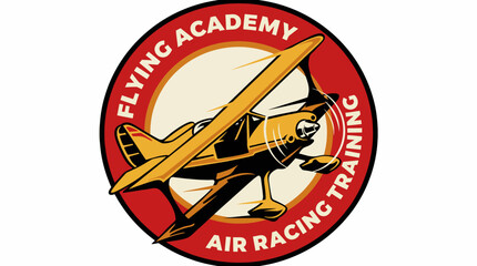 This logo for a flying academy features an illustrated biplane in action, conveying excitement and adventure, making it perfect for an air racing training initiative. © Xiaoling