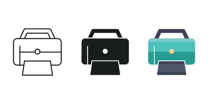 Three colorful printer icons vector illustration