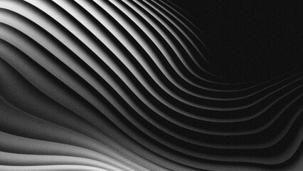 Naklejka premium Abstract curved wave lines on black background with film grain texture.
