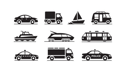 Variety of transportation and vehicles icons, different modes of transport vector set © Joynab