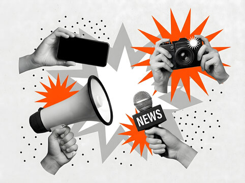 A creative collage of hands holding news and communication devices