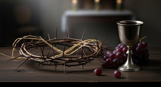 Holy saturday reflection crown of thorns chalice and grapes symbolize easter vigil and resurrection hope