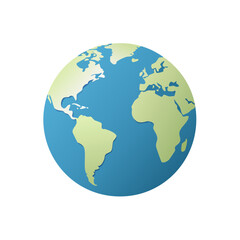 Fototapeta premium Illustration of a stylized planet Earth showing continents and oceans in blue and green tones