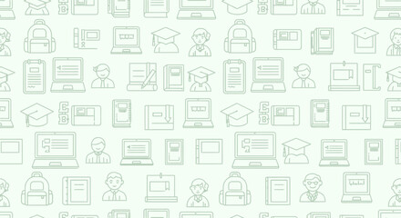 Obraz premium Educational icon pattern school elements on a light green background