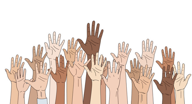 Diverse hands reaching upwards illustration of unity and inclusion