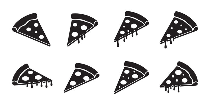 Pizza slices vector illustration collection with different toppings and melting cheese silhouettes