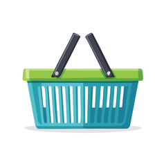 Fototapeta premium Blue and green shopping basket with black handles for groceries
