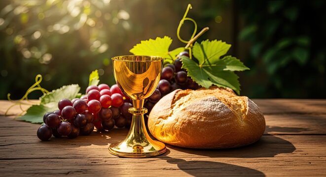 Holy saturday reflection wine bread and grapes symbolizing easter vigil