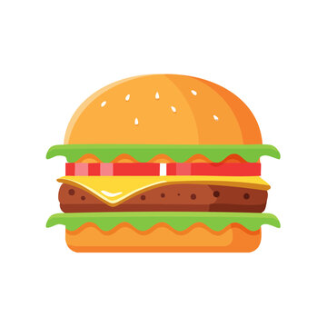 Stylized burger illustration with lettuce tomato cheese and bun