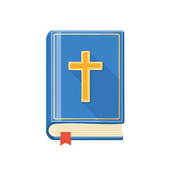 Obraz premium Blue Bible with Golden Cross and Ribbon Bookmark Religious Symbol Illustration