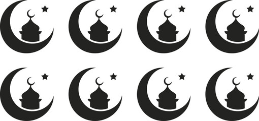 Islamic crescent moon mosque dome star vector icons ramadan eid celebration design minimal outline illustration © Rashed