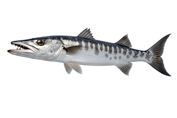 Naklejka premium Barracuda fish isolated on white background, aggressive marine predator close-up