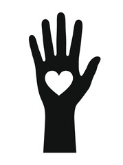 Obraz premium Silhouette of a hand with a heart shape cutout, symbolizing care and compassion