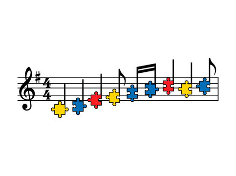 A creative musical notes formed with colorful jigsaw puzzle pieces, demonstrating musical concept and education.