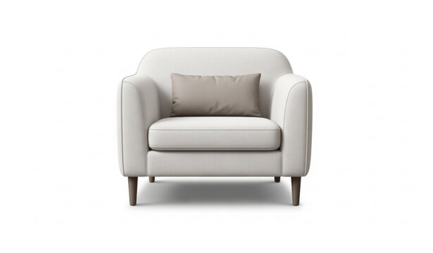 Modern armchair with light fabric and taupe cushion realistic furniture vector isolated on white background